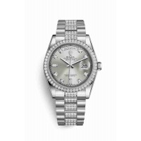 Replica Rolex Day-Date 36 Platinum 118346 Silver set diamonds Dial Watch m118346-0016