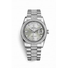 Replica Rolex Day-Date 36 Platinum 118346 Silver set diamonds Dial Watch m118346-0016