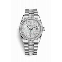 Replica Rolex Day-Date 36 Platinum 118346 White mother-of-pearl set diamonds Dial Watch m118346-0073