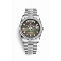 Replica Rolex Day-Date 36 Platinum 118346 Black mother-of-pearl set diamonds Dial Watch m118346-0074