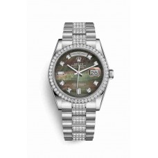 Replica Rolex Day-Date 36 Platinum 118346 Black mother-of-pearl set diamonds Dial Watch m118346-0074