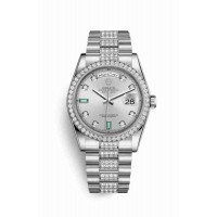 Replica Rolex Day-Date 36 Platinum 118346 Rhodium set diamonds emeralds Dial Watch m118346-0083