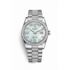 Replica Rolex Day-Date 36 Platinum 118346 Platinum mother-of-pearl oxford motif set diamonds Dial Watch m118346-0090