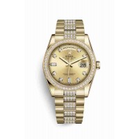 Replica Rolex Day-Date 36 18 ct yellow gold 118348 Champagne-colour set diamonds Dial Watch m118348-0029