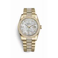 Replica Rolex Day-Date 36 18 ct yellow gold 118348 White mother-of-pearl set diamonds Dial Watch m118348-0061