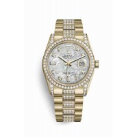 Replica Rolex Day-Date 36 18 ct yellow gold lugs set diamonds 118388 White mother-of-pearl set diamonds Dial Watch m118388-0007