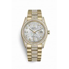 Replica Rolex Day-Date 36 18 ct yellow gold lugs set diamonds 118388 White mother-of-pearl set diamonds Dial Watch m118388-0007