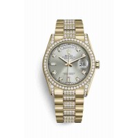 Replica Rolex Day-Date 36 18 ct yellow gold lugs set diamonds 118388 Silver set diamonds Dial Watch m118388-0008