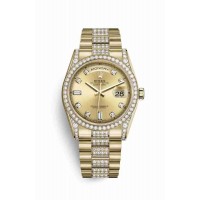 Replica Rolex Day-Date 36 18 ct yellow gold lugs set diamonds 118388 Champagne-colour set diamonds Dial Watch m118388-0013