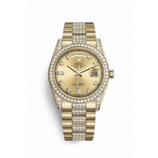 Replica Rolex Day-Date 36 18 ct yellow gold lugs set diamonds 118388 Champagne-colour set diamonds Dial Watch m118388-0013