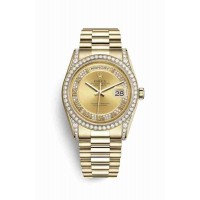 Replica Rolex Day-Date 36 18 ct yellow gold lugs set diamonds 118388 Champagne-colour set diamonds Dial Watch m118388-0015