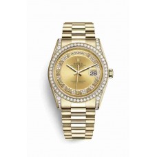 Replica Rolex Day-Date 36 18 ct yellow gold lugs set diamonds 118388 Champagne-colour set diamonds Dial Watch m118388-0015