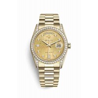 Replica Rolex Day-Date 36 18 ct yellow gold lugs set diamonds 118388 Champagne-colour Jubilee design set diamonds Dial Watch m118388-0017