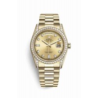 Replica Rolex Day-Date 36 18 ct yellow gold lugs set diamonds 118388 Champagne-colour set diamonds Dial Watch m118388-0019