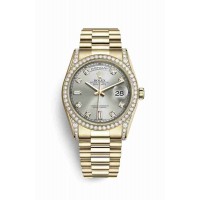 Replica Rolex Day-Date 36 18 ct yellow gold lugs set diamonds 118388 Silver set diamonds Dial Watch m118388-0022