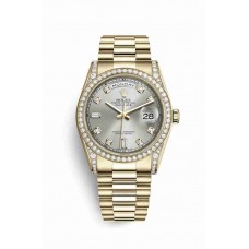 Replica Rolex Day-Date 36 18 ct yellow gold lugs set diamonds 118388 Silver set diamonds Dial Watch m118388-0022