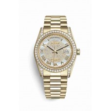 Replica Rolex Day-Date 36 18 ct yellow gold lugs set diamonds 118388 White mother-of-pearl diamond paved Dial Watch m118388-0030