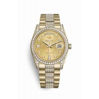 Replica Rolex Day-Date 36 18 ct yellow gold lugs set diamonds 118388 Champagne-colour Jubilee design set diamonds Dial Watch m118388-0033