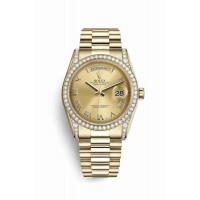 Replica Rolex Day-Date 36 18 ct yellow gold lugs set diamonds 118388 Champagne-colour Dial Watch m118388-0036