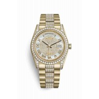 Replica Rolex Day-Date 36 18 ct yellow gold lugs set diamonds 118388 White mother-of-pearl diamond paved Dial Watch m118388-0037