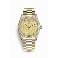 Replica Rolex Day-Date 36 18 ct yellow gold lugs set diamonds 118388 Champagne-colour mother-of-pearl Jubilee design set diamonds Dial Watch m118388-0038