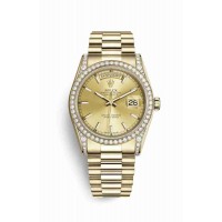 Replica Rolex Day-Date 36 18 ct yellow gold lugs set diamonds 118388 Champagne-colour Dial Watch m118388-0046