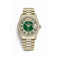 Replica Rolex Day-Date 36 18 ct yellow gold lugs set diamonds 118388 Green diamond paved Dial Watch m118388-0053