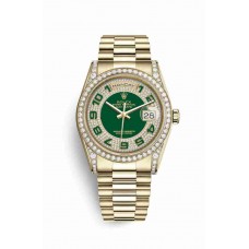 Replica Rolex Day-Date 36 18 ct yellow gold lugs set diamonds 118388 Green diamond paved Dial Watch m118388-0053