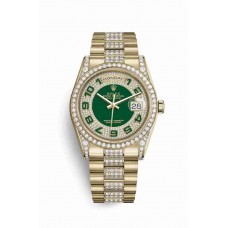 Replica Rolex Day-Date 36 18 ct yellow gold lugs set diamonds 118388 Green diamond paved Dial Watch m118388-0055