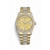 Replica Rolex Day-Date 36 18 ct yellow gold lugs set diamonds 118388 Champagne-colour mother-of-pearl Jubilee design set diamonds Dial Watch m118388-0060