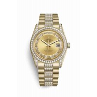 Replica Rolex Day-Date 36 18 ct yellow gold lugs set diamonds 118388 Champagne-colour set diamonds Dial Watch m118388-0063