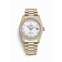 Replica Rolex Day-Date 36 18 ct yellow gold lugs set diamonds 118388 White Dial Watch m118388-0082