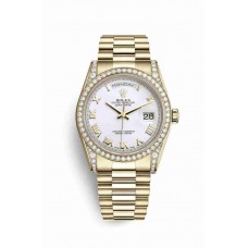 Replica Rolex Day-Date 36 18 ct yellow gold lugs set diamonds 118388 White Dial Watch m118388-0082