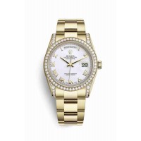 Replica Rolex Day-Date 36 18 ct yellow gold lugs set diamonds 118388 White Dial Watch m118388-0101