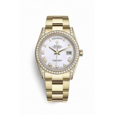 Replica Rolex Day-Date 36 18 ct yellow gold lugs set diamonds 118388 White Dial Watch m118388-0101