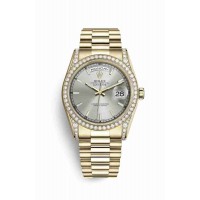 Replica Rolex Day-Date 36 18 ct yellow gold lugs set diamonds 118388 Silver Dial Watch m118388-0112