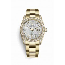 Replica Rolex Day-Date 36 18 ct yellow gold lugs set diamonds 118388 White mother-of-pearl set diamonds Dial Watch m118388-0119