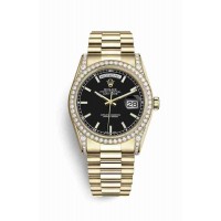 Replica Rolex Day-Date 36 18 ct yellow gold lugs set diamonds 118388 Black Dial Watch m118388-0120