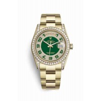 Replica Rolex Day-Date 36 18 ct yellow gold lugs set diamonds 118388 Green diamond paved Dial Watch m118388-0121