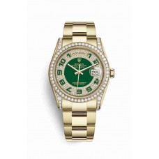 Replica Rolex Day-Date 36 18 ct yellow gold lugs set diamonds 118388 Green diamond paved Dial Watch m118388-0121