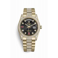 Replica Rolex Day-Date 36 18 ct yellow gold lugs set diamonds 118388 Black set diamonds rubies Dial Watch m118388-0123