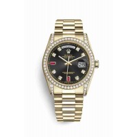 Replica Rolex Day-Date 36 18 ct yellow gold lugs set diamonds 118388 Black set diamonds rubies Dial Watch m118388-0124