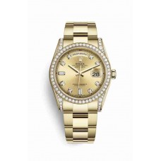 Replica Rolex Day-Date 36 18 ct yellow gold lugs set diamonds 118388 Champagne-colour set diamonds Dial Watch m118388-0126