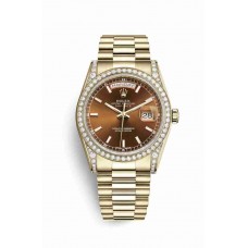 Replica Rolex Day-Date 36 18 ct yellow gold lugs set diamonds 118388 Cognac Dial Watch m118388-0133