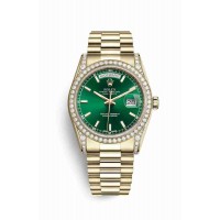 Replica Rolex Day-Date 36 18 ct yellow gold lugs set diamonds 118388 Green Dial Watch m118388-0134