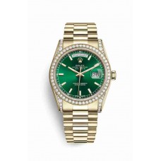 Replica Rolex Day-Date 36 18 ct yellow gold lugs set diamonds 118388 Green Dial Watch m118388-0134