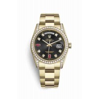 Replica Rolex Day-Date 36 18 ct yellow gold lugs set diamonds 118388 Black set diamonds rubies Dial Watch m118388-0136