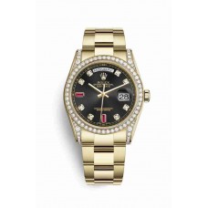 Replica Rolex Day-Date 36 18 ct yellow gold lugs set diamonds 118388 Black set diamonds rubies Dial Watch m118388-0136