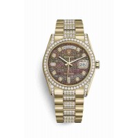 Replica Rolex Day-Date 36 18 ct yellow gold lugs set diamonds 118388 Black mother-of-pearl Jubilee design set diamonds Dial Watch m118388-0147