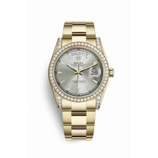 Replica Rolex Day-Date 36 18 ct yellow gold lugs set diamonds 118388 Silver Dial Watch m118388-0185